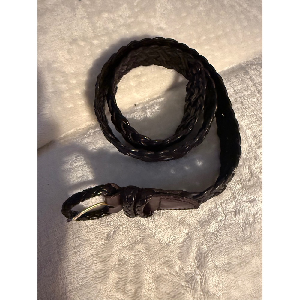 Womens Dark Brown Braided Genuine Leather Belt Gold Buckle Size Medium 6003